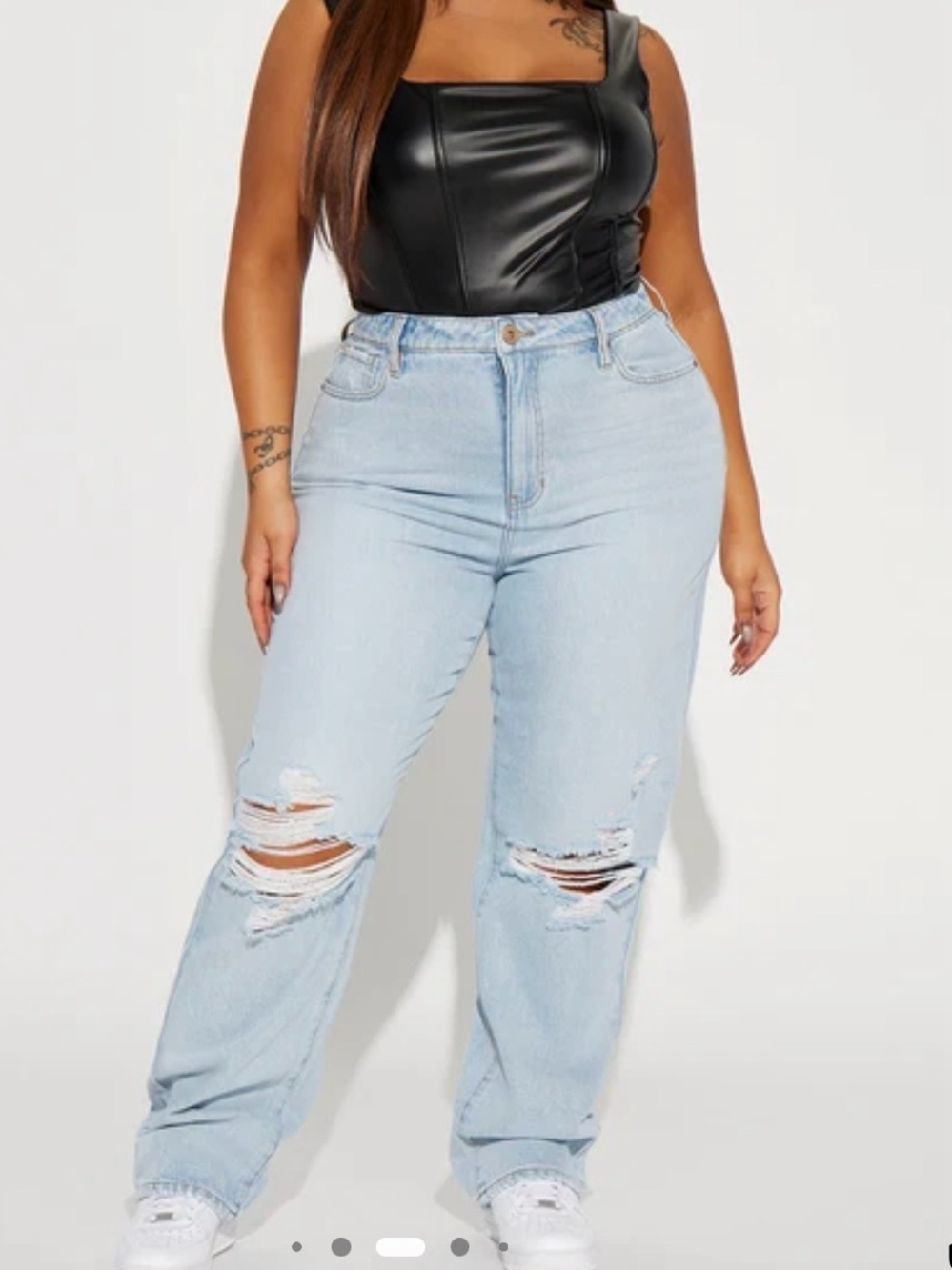 Fashion Nova Light Blue High-Rise Distressed Straight Leg Jeans
